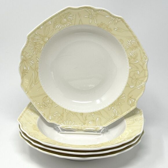 Villeroy & Boch My Garden Daisy Rim Soup Bowls 8.5” Set Of 4 Yellow White Floral
